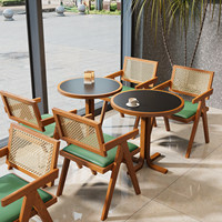 Ensemble table et chaises carrées en bois massif rétro pour restaurants commerciaux, cafés, snack-bars et pâtisseries, modèle CZ-C10, design vert