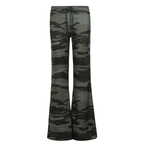 Womens Summer Loose Camo Flare Pants with <b>Drawstring</b> Waist High Waist Stretchy Bootcut <b>Trousers</b> Y2K Streetwear Casual Bottoms - Product Image 2