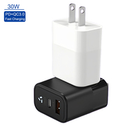 Cargador Rápido PD de 30W Personalizado al por Mayor de Fábrica, Estándar Estadounidense, Doble Puerto USB-A+Tipo-C, Adaptador de Pared GaN para Teléfono Celular y Tableta