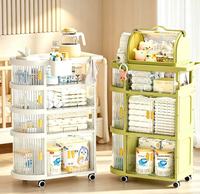 Faltbarer Mehrstöckiger Baby-Rollwagen mit Transparenter Staubschutzabdeckung für Kinderzimmer-Spielzeug, Haushalt, Schlafzimmer und Kleinteile-Regal