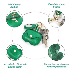 Étui de protection créatif en cuir véritable pour Apple <span class=keywords><strong>AirPods</strong></span> <span class=keywords><strong>Pro</strong></span> et <span class=keywords><strong>AirTag</strong></span>, ensemble 2-en-1 avec porte-clés pour écouteurs - Product Image 4
