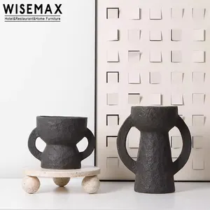 WISEMAX家具Wabi-sabi风格定制尺寸花瓶艺术装饰家居家具陶瓷花瓶带餐桌装饰手柄