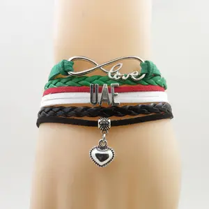 love UAE Bracelet heart Charm United Arab Emirates national flag handmade braided bracelets jewelry bangles