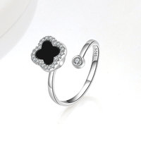 Bague classique anti-stress en argent sterling 925 avec pavé d'or 18 carats et pierre naturelle trèfle à quatre feuilles rouge, de la collection Usine de Bijoux