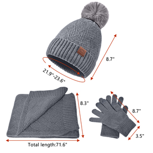 <span class=keywords><strong>Ensemble</strong></span> <span class=keywords><strong>bonnet</strong></span>, <span class=keywords><strong>écharpe</strong></span> et gants tricotés chauds d'hiver pour <span class=keywords><strong>femme</strong></span> LCZTN avec protection des oreilles, circonférence de la tête 58-60CM, détection par aiguille - Product Image 4