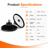 Projecteur LED UFO High Bay pour Logistique, Garantie 7 Ans, 5000K CCT Unique, 200 lm/W, Lentille PC Liteon 5050, IP65 IK08, 120W 150W 200W