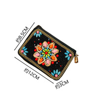 Bohème rétro artisanat lourd perlé fermeture éclair porte-carte femmes voyage Souvenir sac en cuir du Xinjiang Mongolie intérieure Yunnan