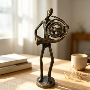 Sculpture de personnage <span class=keywords><strong>trompettiste</strong></span> en fonte, figurine abstraite de musicien, décoration de bureau sur le thème de la musique, artisanat décoratif. - Product Image 3