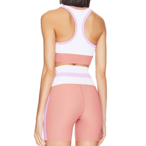 Women Contrast Color Sports Bra and Shorts Set Yoga Sets Athletic Ribbed Seamless Yoga Sets - Product Image 6