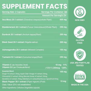 Trắng biển rêu viên nang đen hạt giống dầu Ashwagandha nghệ bladderwrack cây ngưu bàng & Vitamin C & D3 chất diệp lục ACV - Product Image 5