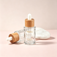 Flacon compte-gouttes en verre givré cylindrique avec bouchon compte-gouttes en bois, logo personnalisé, plusieurs capacités pour l'emballage de sérum de soin de la peau