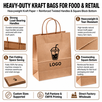 Sacs de courses en papier kraft brun avec logo personnalisé, sacs de transport pour aliments et boissons en gros avec poignée en papier torsadé