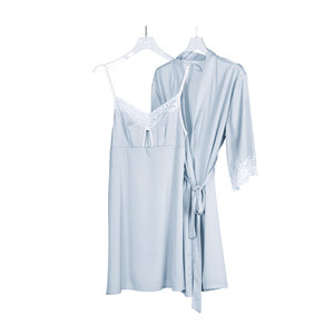 Mulheres Satin Light Bule 2 Piece Pijama Short Set Sexy Metade Pijama Set para Menina - Product Image 1