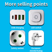 Multiprise standard allemande avec interrupteur multi-contrôle, 1 port PD, 3 ports USB, 1 port USB-C, câble ABS de 2 m, version russe