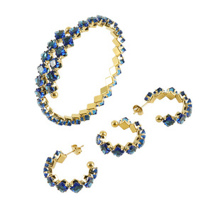 Zogxin Green Zircon Hoop Earrings Set Gold Plated Geometric Party Jewelry - Product Image 5