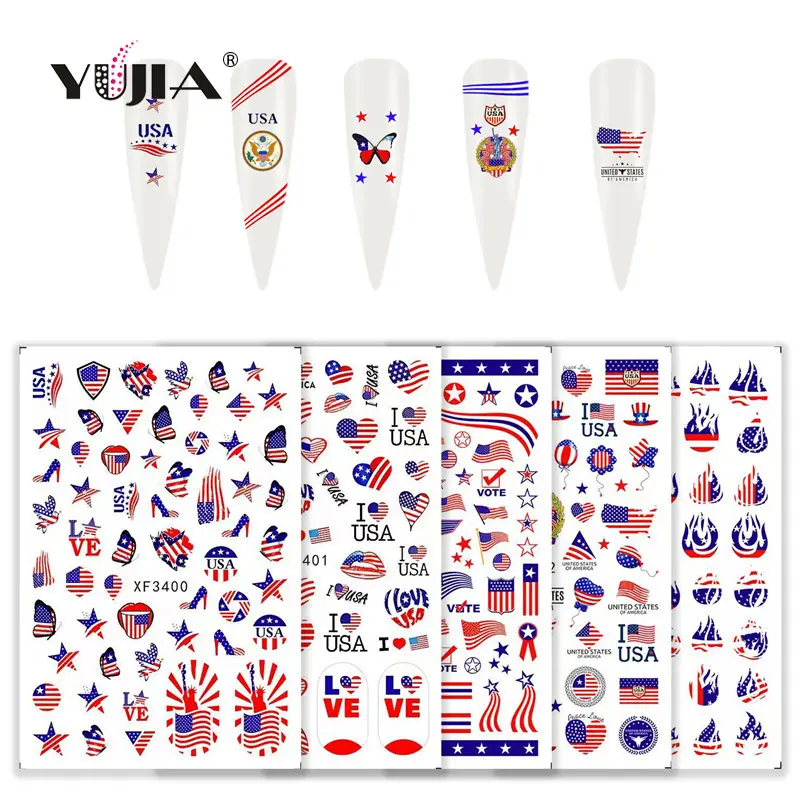 Stiker Seni Kuku Pabrik Penjualan Murah 8 Desain Per Set Bendera Nasional Amerika Stiker Seni Kuku