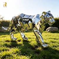 Sculpture de tigre géante en acier inoxydable RELONG, design géométrique poli, personnalisable pour parc extérieur et jardin