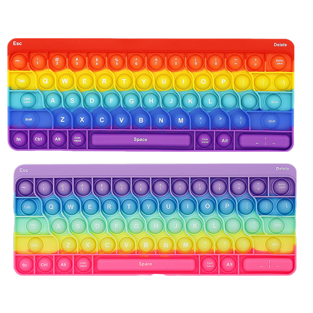 Keyboard Pop Fidget Toys Silicone Alphabet Printed Rainbow New Bubble Push Pops Fidget Sensory Toys