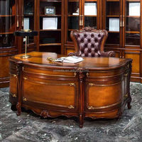 Baroque américain classique Gestionnaire de bureau Bureau en bois Forme en L Bibliothèque design Forme incurvée Bureau du PDG Table d'ordinateur Bureau de bureau