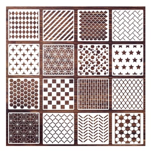 Pochoirs géométriques réutilisables : points, étoiles, briques, et pochoirs nid d'abeille pour la peinture <span class=keywords><strong>sur</strong></span> <span class=keywords><strong>bois</strong></span>, murs, biscuits et décoration de meubles - Product Image 1