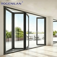 Puertas Plegables de Vidrio Doble Resistentes al Viento, Personalizadas de Fábrica ROGENILAN, Puerta Plegable de Aluminio con Acristalamiento Low-E para Exteriores