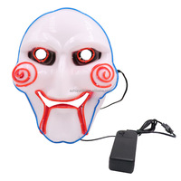 Masque d'horreur lumineux LED Zhizunlin PVC Halloween Saw Jigsaw noir EL néon pour fête, mascarade, cosplay, piles AA