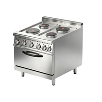 Cuisinière électrique commerciale moderne en acier inoxydable à 4 brûleurs avec four et plaque chauffante ronde