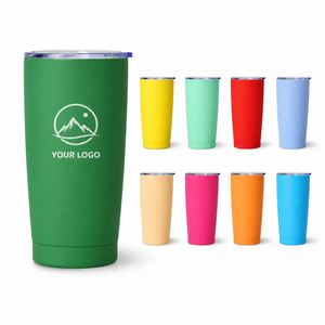 Gobelet isotherme en acier inoxydable de 20 oz avec logo personnalisé, revêtement en caoutchouc mat, couvercle anti-éclaboussures, cadeau promotionnel d'entreprise, tasse de voyage isolée - Product Image 1