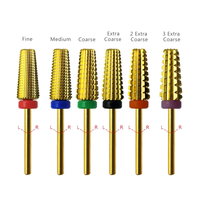 HYTOOS Fraise conique en carbure doré 5 en 1 pour manucure, outil de dépose de gel et acrylique, accessoires pour ponceuse à ongles