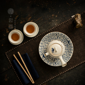 Juego de té Kung Fu de porcelana azul y blanca con tetera de asa lateral y dos tazas para uso doméstico, origen Condado de Dehua, resistente al calor - Product Image 2
