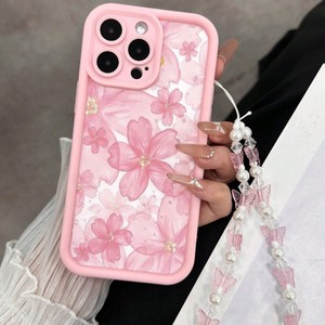 Elegante <span class=keywords><strong>Funda</strong></span> para Teléfono con Lente Escalonada y Diseño de Flor en Tinta Rosa, Compatible con <span class=keywords><strong>iPhone</strong></span> <span class=keywords><strong>11</strong></span> 12 13 14 15 16 17, con Exquisito <span class=keywords><strong>Colgante</strong></span> de Mariposa Rosa - Product Image 2