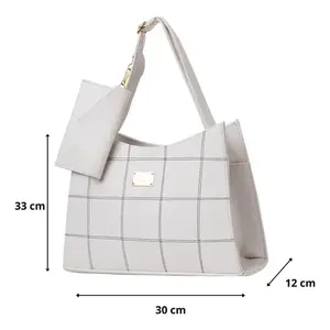 Bolso de Mano Blanco para Mujer Fana Jacinta, con Patrón Geométrico, Cierre de Solapa, Decoración de Perlas, Bolso de Hombro Casual - Product Image 3