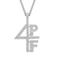 BESDZ0269 Collier tendance en laiton et zircon pour homme, style hip-hop européen et américain, pendentif lettre et chiffre 4PF en alliage de cuivre, idéal pour la danse urbaine