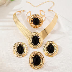 Kaimei 2026 신상품 트렌드 새로운 블랙 보석 칼라 귀걸이 팔찌 세트 보헤미안 보석 금도금 블랙 수지 목걸이 - Product Image 4
