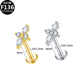 <b>Titanium</b> Plated Lip <b>Studs</b> Butterfly Heart Shape Zircon Inlay Party Fashion Piercing Jewelry ASTM F136 - Product Image 5