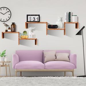 Lingyue25627 Solid <b>Wood</b> Wall Mounted Shelf 5 Tier Rectangle Nordic Style Storage Rack Retro Color <b>Partition</b> Bookshelf - Product Image 1