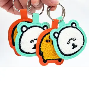 PU Towel RPET Embroidery Key Chain Car Leather Key Pendant Cute Keychain Custom Design Embroidered Keychain Carabiner