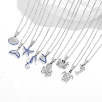 Parure de bijoux thème océan en acier inoxydable avec zircon incrusté, pendentifs animaux marins (étoile de mer, hippocampe)