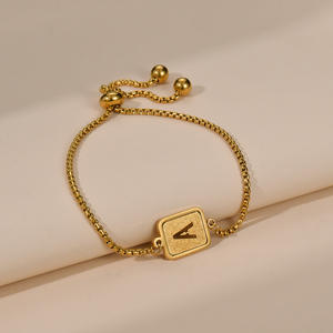18K oro Acero inoxidable 26 letra inicial encanto pulsera cadena ajustable alfabeto inglés letra pulsera para mujeres <span class=keywords><strong>niñas</strong></span> - Product Image 1