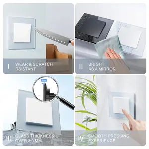 High Quality White Black Gold Grey EU Standard 3mm Tempering Glass Panel Wall Embedded 1 Gang 1 Way 2 Way Light Switch