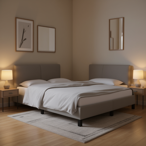Struttura letto matrimoniale imbottita in legno ingegnerizzato e compensato di poliestere, design minimalista, stile letto morbido - Product Image 2