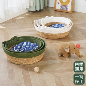 Lit pour chat en rotin écologique berceau pour animaux de compagnie tissé Style japonais toutes saisons nid pour animaux de compagnie fait à la main chat planche à gratter tapis lit pour animaux de compagnie - Product Image 6
