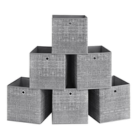 SINCERE Sable Beige Non-Tissé Tissu Boîtes De Rangement Ensemble 6 Pièces Organisateur Cube Étagère Poignées 30X30X30 cm Boîtes De Rangement