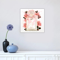 Botol Parfum Asli Modern Elegan Cetakan Seni Kanvas Minyak Bunga Mawar Merah Muda yang Mewah Berbagai Warna 40x40cm Embossing Digital