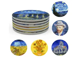 Ünlü seramik bardak altlıkları İçecekler için seramik Van Gogh sanat bardak altlığı seti kullanımı 6 ünlü Van Gogh resimleri, benzersiz eve taşınma hediye