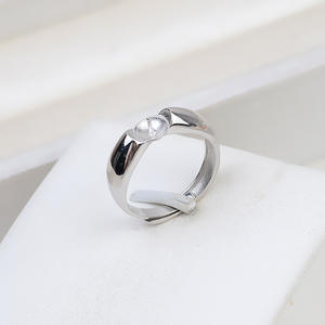 Anillo Abierto de Plata S925 Hecho a Mano, Liso y Rugoso, para Perlas de 9-10mm, con Espaciadores 1798 - Product Image 1