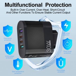 Standard 30W 3.5A 2USB 2 <b>Type</b>-<b>C</b> QC3.0 Fast Charging Cell Phone Charger Multi-Interface European American British Travel Head - Product Image 3