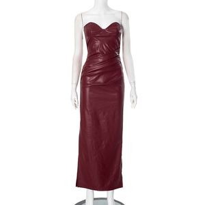 Damen Outfits PU Maxi Leder kleid Träger lose ärmellose Leder kleider für Damen Faux Bodycon Leder kleid - Product Image 4