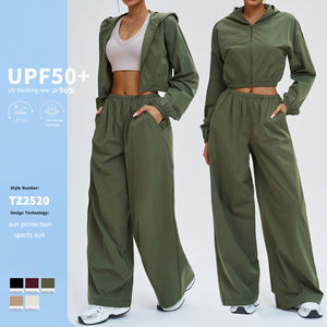 Conjunto Deportivo de 2 Piezas para Mujer 2026, Protección Solar UPF50+, Pantalones Anchos con Capucha y Bolsillos, Resistente al Viento, para Pilates y Ciclismo - Product Image 1