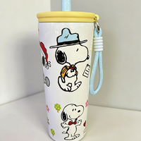 Nouvelle tasse isotherme à double paroi en acier inoxydable avec poignée, motif dessin animé, grande capacité, pour voiture et extérieur